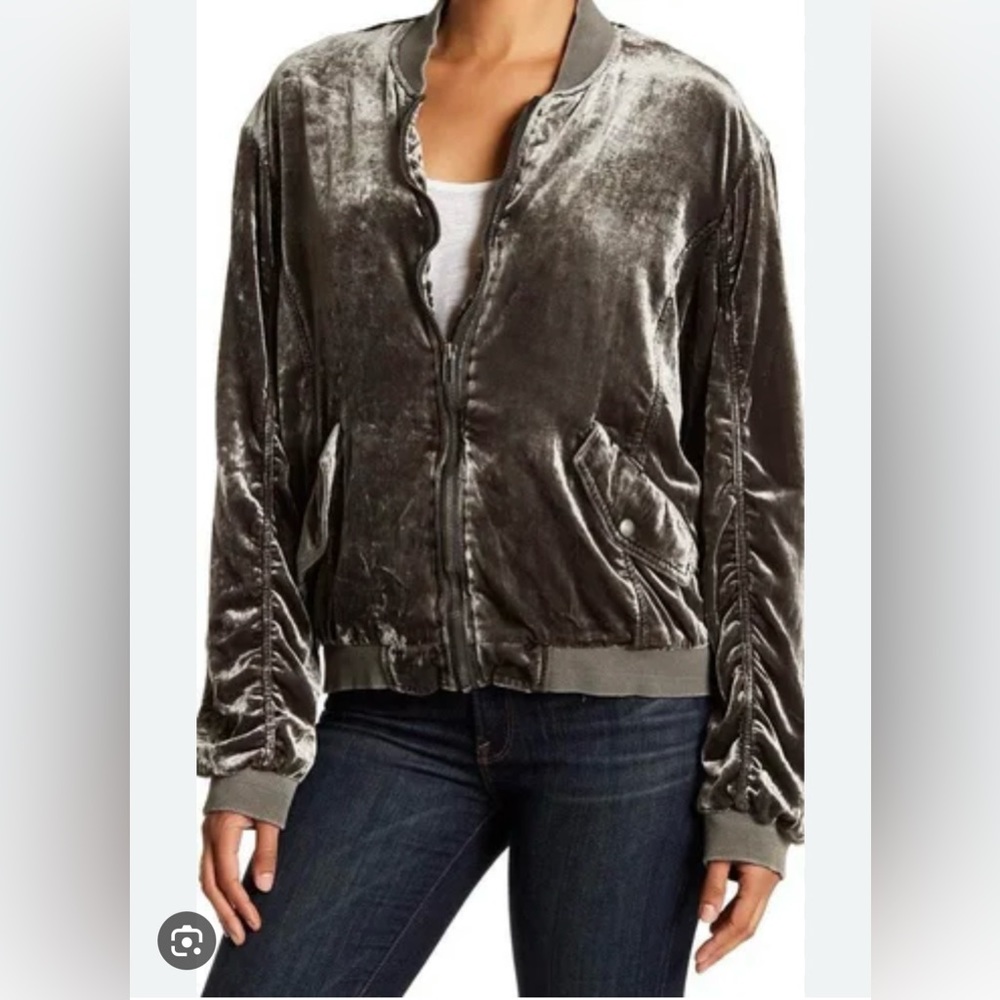 NWOT Free People Velvet Ruched Bomber Jacket